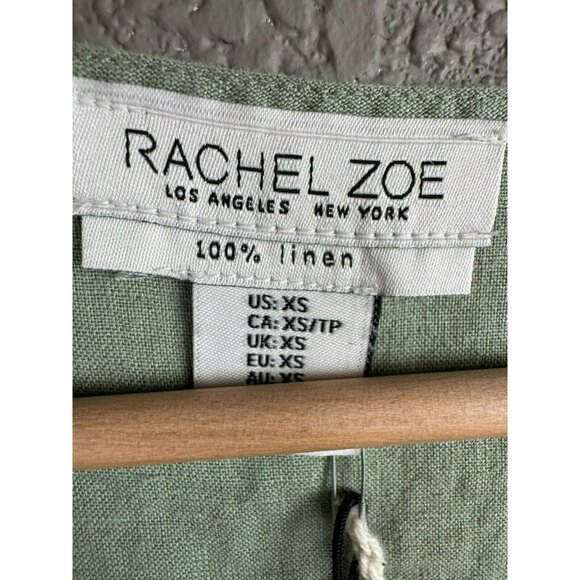 Rachel Zoe Midi Linen Dress Size XS Linen Green Button Front Short Sleeve Retro - Picture 4 of 13